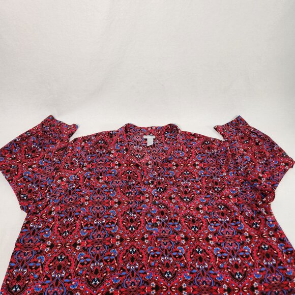CATHERINES Preppy Multicolor Floral Roll Tab Shirt Tunic Top Size 4X New No Tag! - Picture 5 of 16